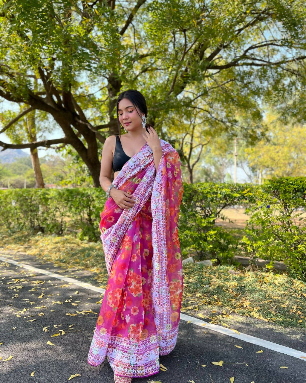 Vamsee Pink Organza Saree | Grocsy