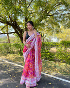 Vamsee Pink Organza Saree | Grocsy