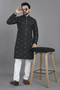 Anaita Black Weaving Linen Cotton Straight Kurta | Grocsy