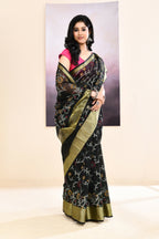 Piyari Fashion Women's Black Embellished Cotton Blend Printed Saree | Grocsy