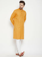 Even Apparels Yellow Viscose Men's Long Kurta With Band Collar | Grocsy
