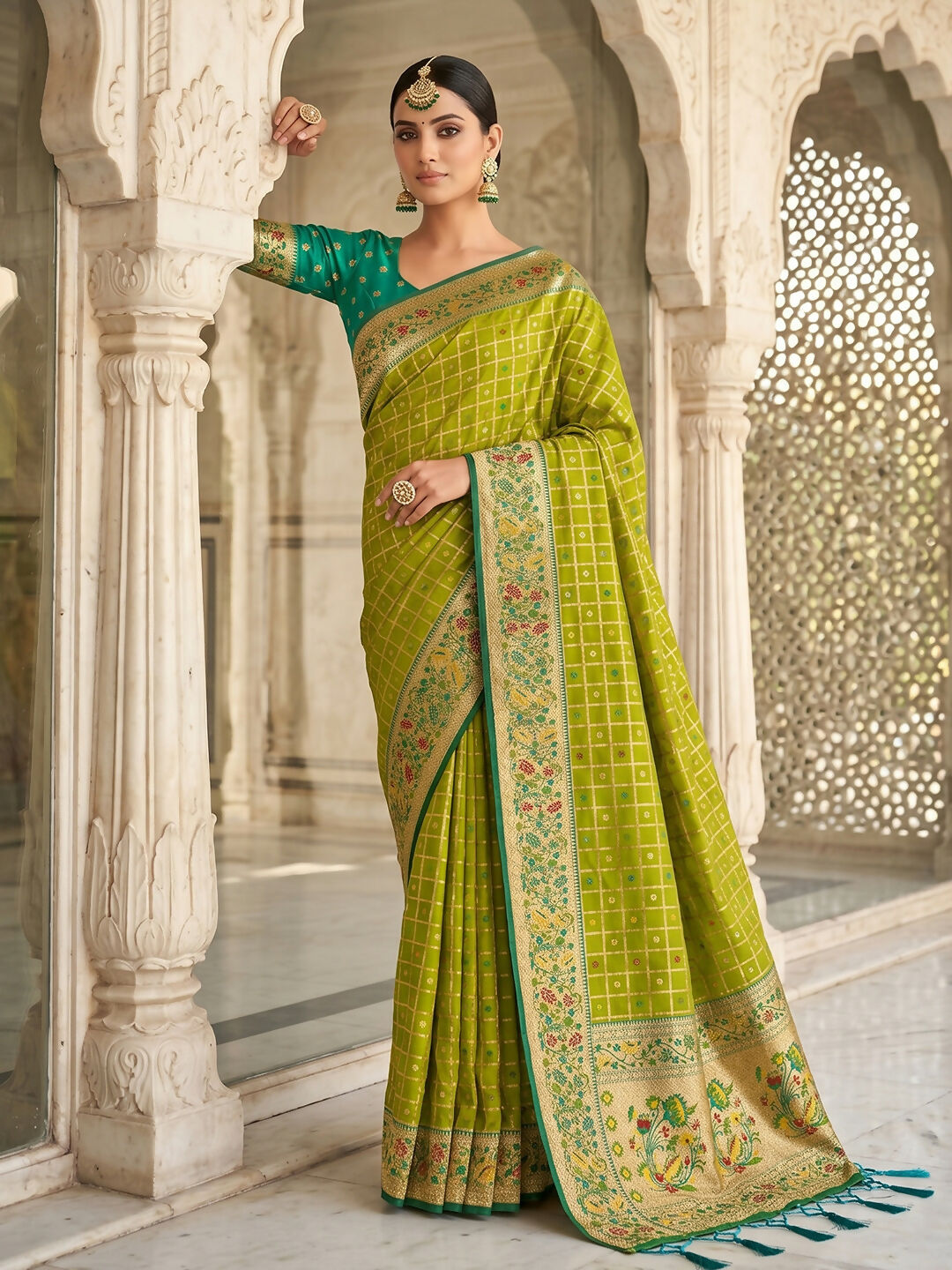 Shree Shyam Fashion Green Banarasi Silk Blend Saree | Grocsy