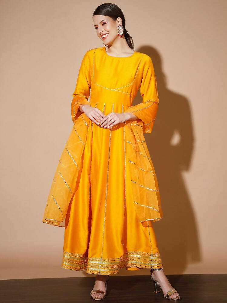 Myshka Women Mustard Solid Kurta & With Dupatta | Grocsy