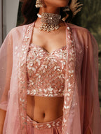 Peach Pure Crepe Handwork Top with Skirt & Shrug - Naomika | Grocsy