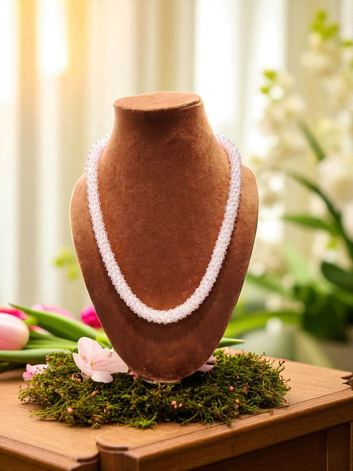 Inhanns Noor-E-Jalwa – Handmade Crystal Bead Necklace -Adjustable - Baby Pink | Grocsy