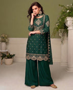 KC Green Wedding Wear Embroidered Crush Silk Salwar Suit | Grocsy