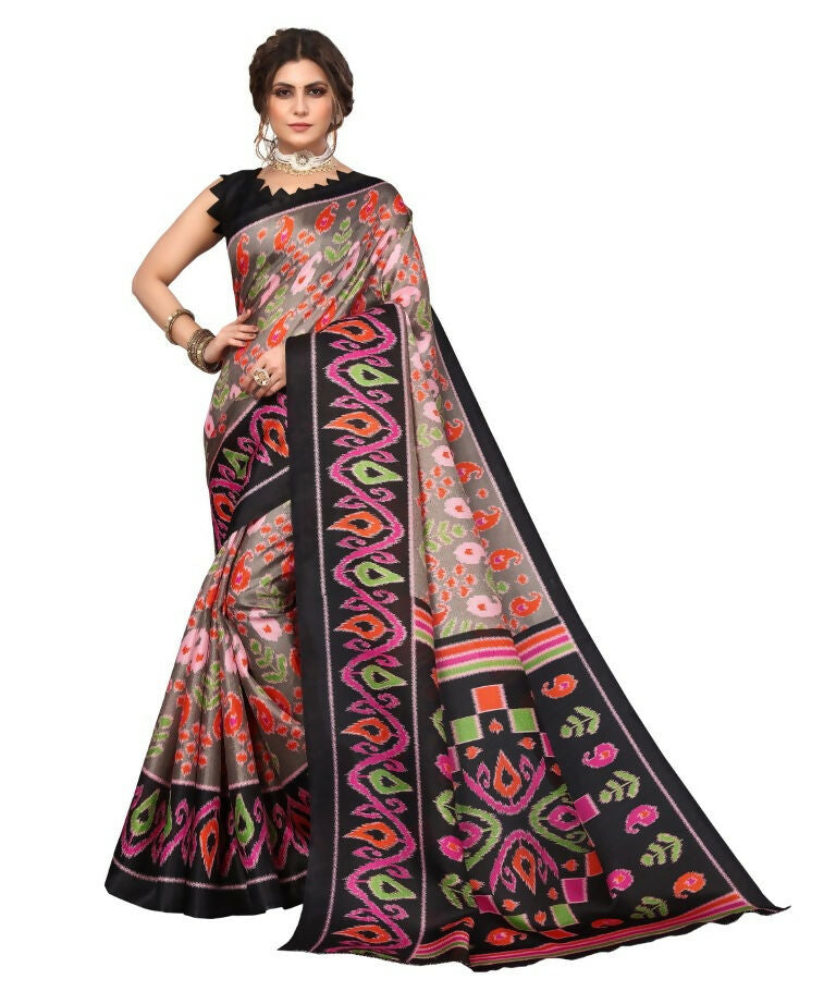 Vamika Black Printed Art Silk Saree | Grocsy