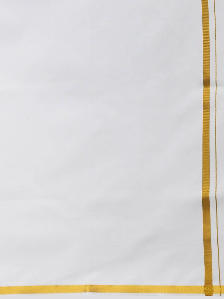 Ramraj Cotton Mens Poly Cotton 1/2" Gold Jari Dhoti - White | Grocsy
