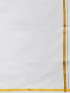 Ramraj Cotton Mens Poly Cotton 1/2" Gold Jari Dhoti - White | Grocsy