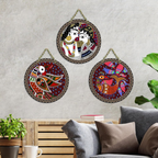 Artvibes Madhubani Folk Art Round Shape MDF Wooden Wall Decor Items | Grocsy