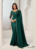 Green Natural Crepe Solid Saree with Unstitched Blouse Piece - Norita Saanjh | Grocsy