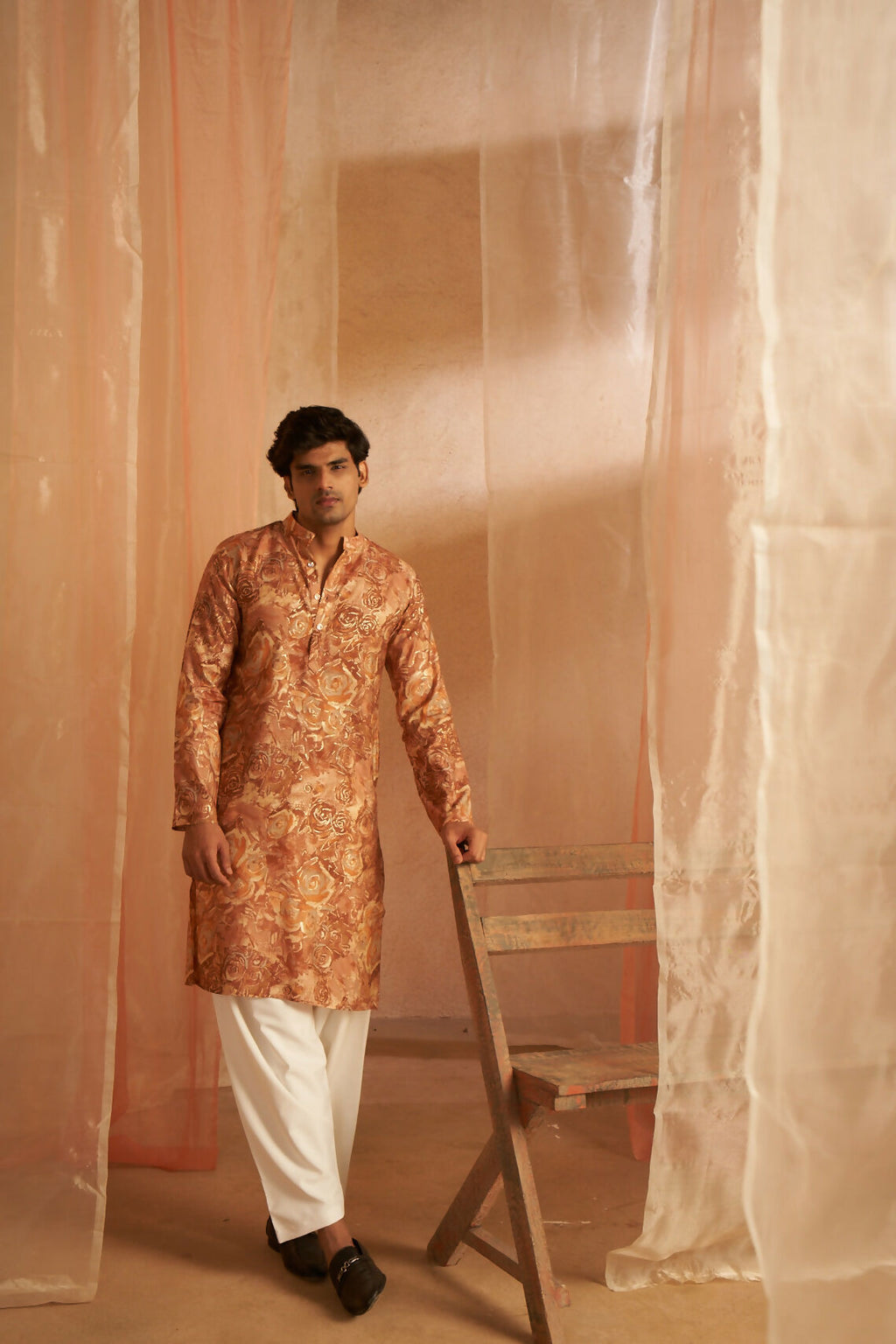 Brown Modal Silk Designer Printed Men's Kurta Set - Mahotsav | Grocsy