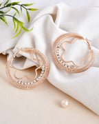 VOJ Women Gold-Polished Studded Beads Stainless Steel Double Circular Hoop Earrings | Grocsy