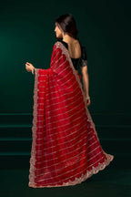 Joban Fashion Red Net Party Wear Sarees | Grocsy