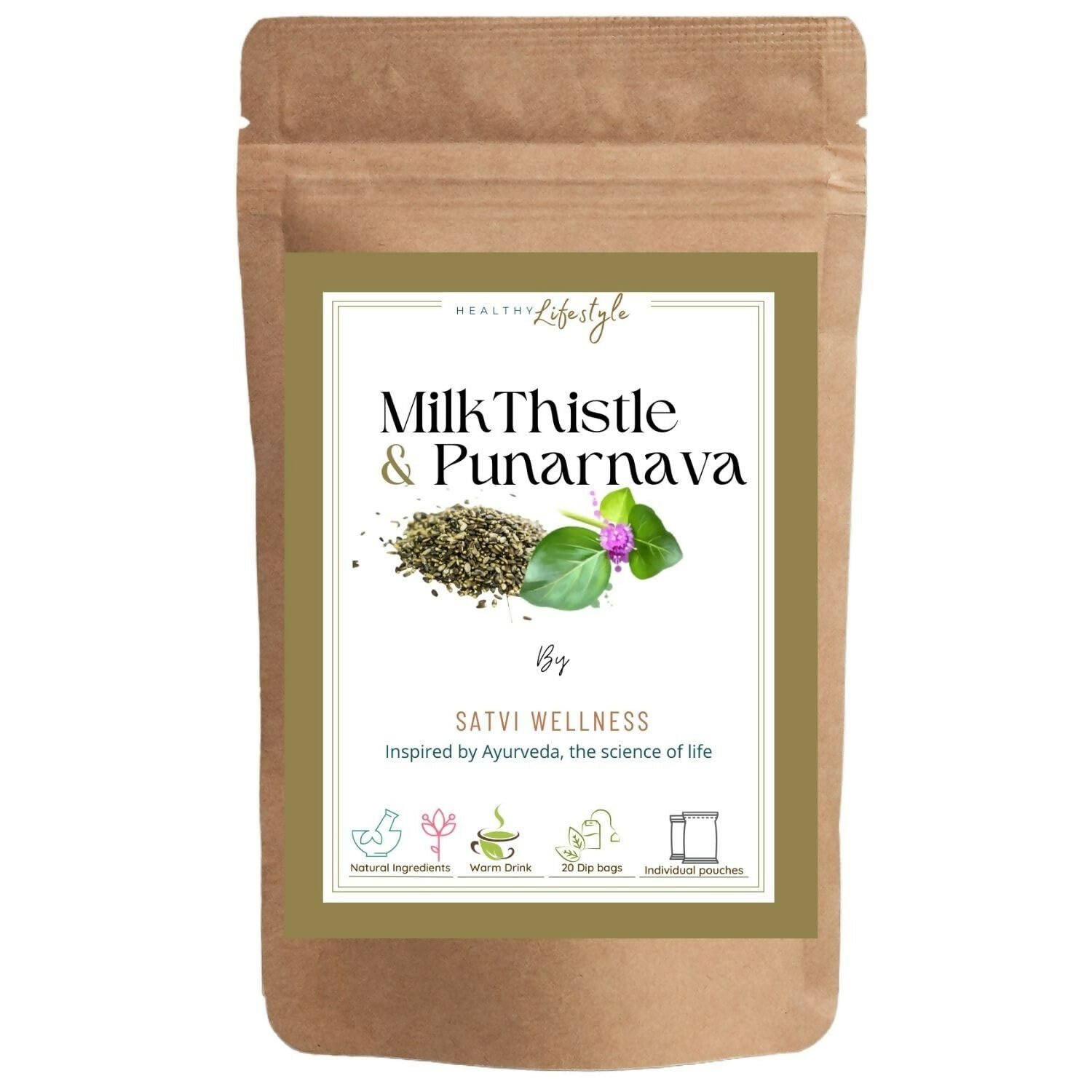 Satvi Wellness Milk Thistle Punarnava Tea | Blend Of Milk Thistle and Punarnava Herbal Tea Bags | Grocsy