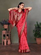 Joban Fashion Carrot Red Woven Design Banarasi Silk Sarees | Grocsy