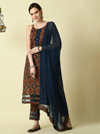 Myshka Women's Multi Straight Kurta & Trousers With Dupatta | Grocsy