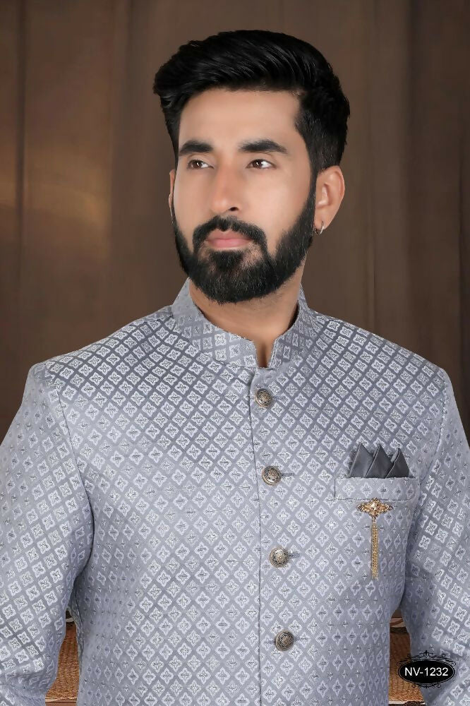 Joban Fashion Men's Grey Woven Jacquard Kurta with Pyjama | Grocsy
