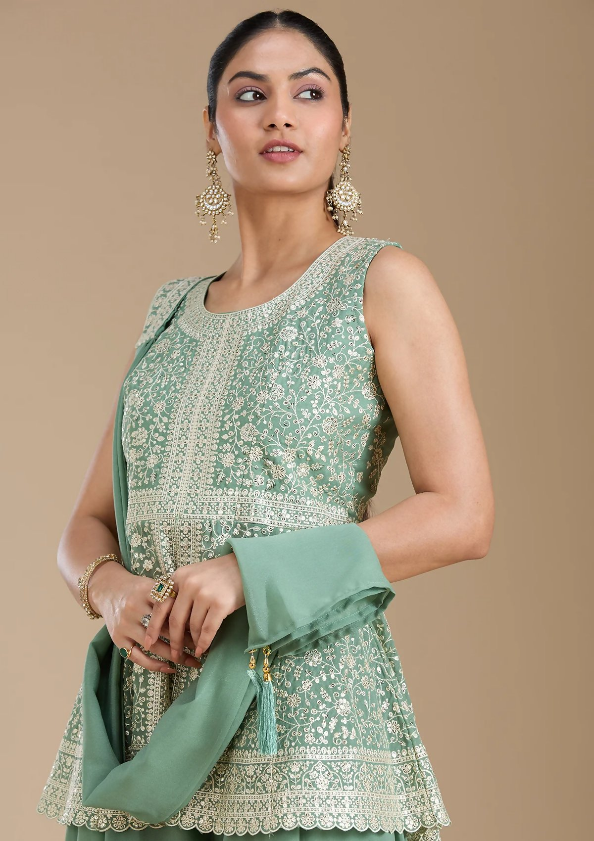 Teeya Creation Teal Color Star Georgette Party Wear Designer Peplum Sharara Set | Grocsy