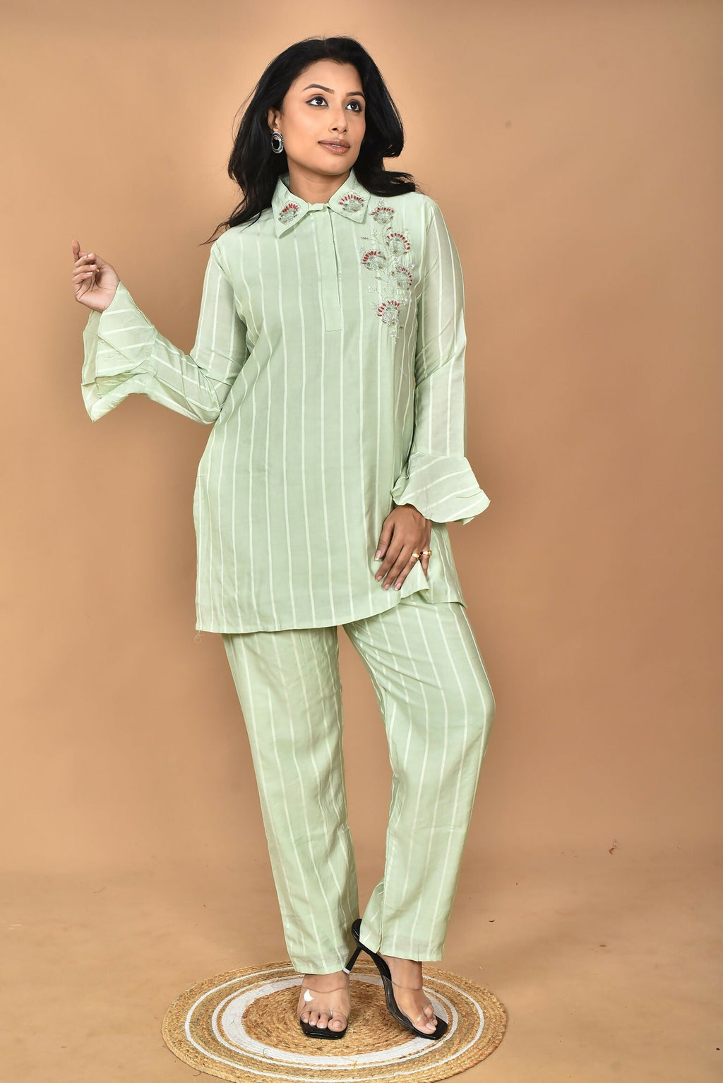 Morchari Women And Hand Embroidery Co-Ords-Green | Grocsy