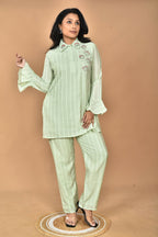 Morchari Women And Hand Embroidery Co-Ords-Green | Grocsy
