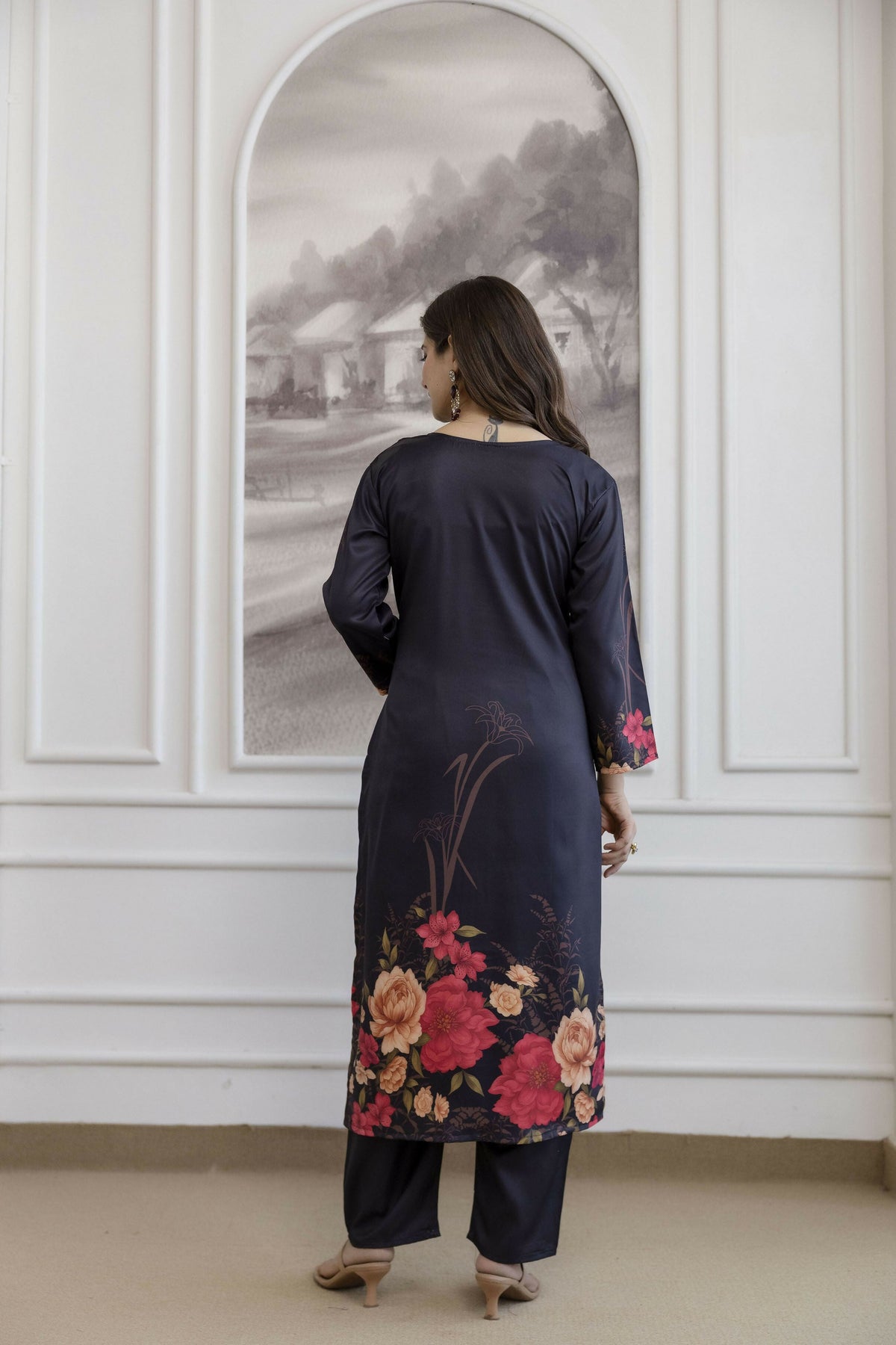 The52 Women's Beautiful Soft Assam Fabric Printed Work A-line Kurta Pant and Dupatta Set | Grocsy