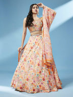 House of Panchhi Orange Organza Floral Printed Lehenga choli & Dupatta | Grocsy