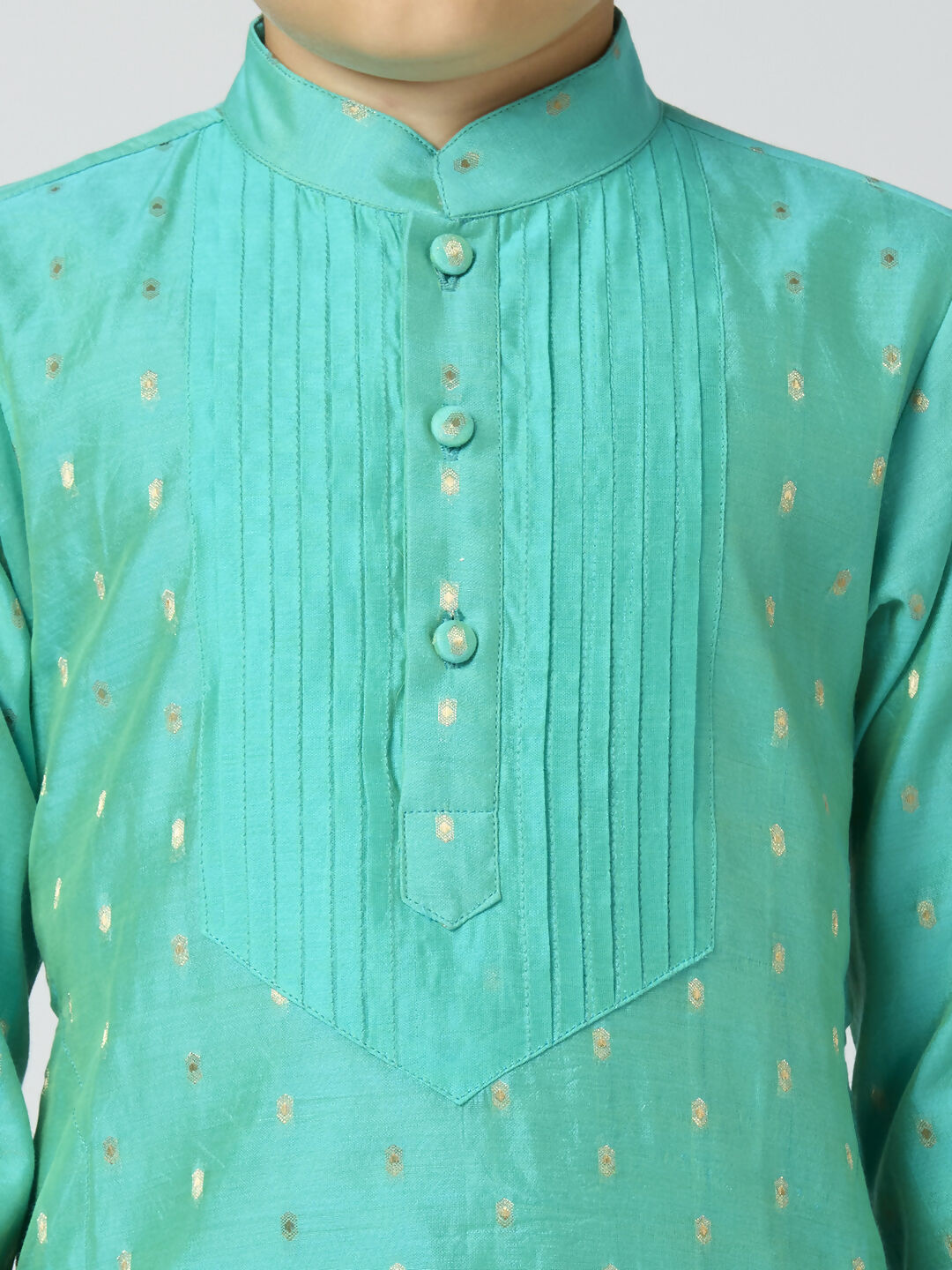 Joban Fashion Kids Island Full Sleeves Chanderi Kurta, Pyjama Set with Traditional Butta Work - Sea Green | Grocsy