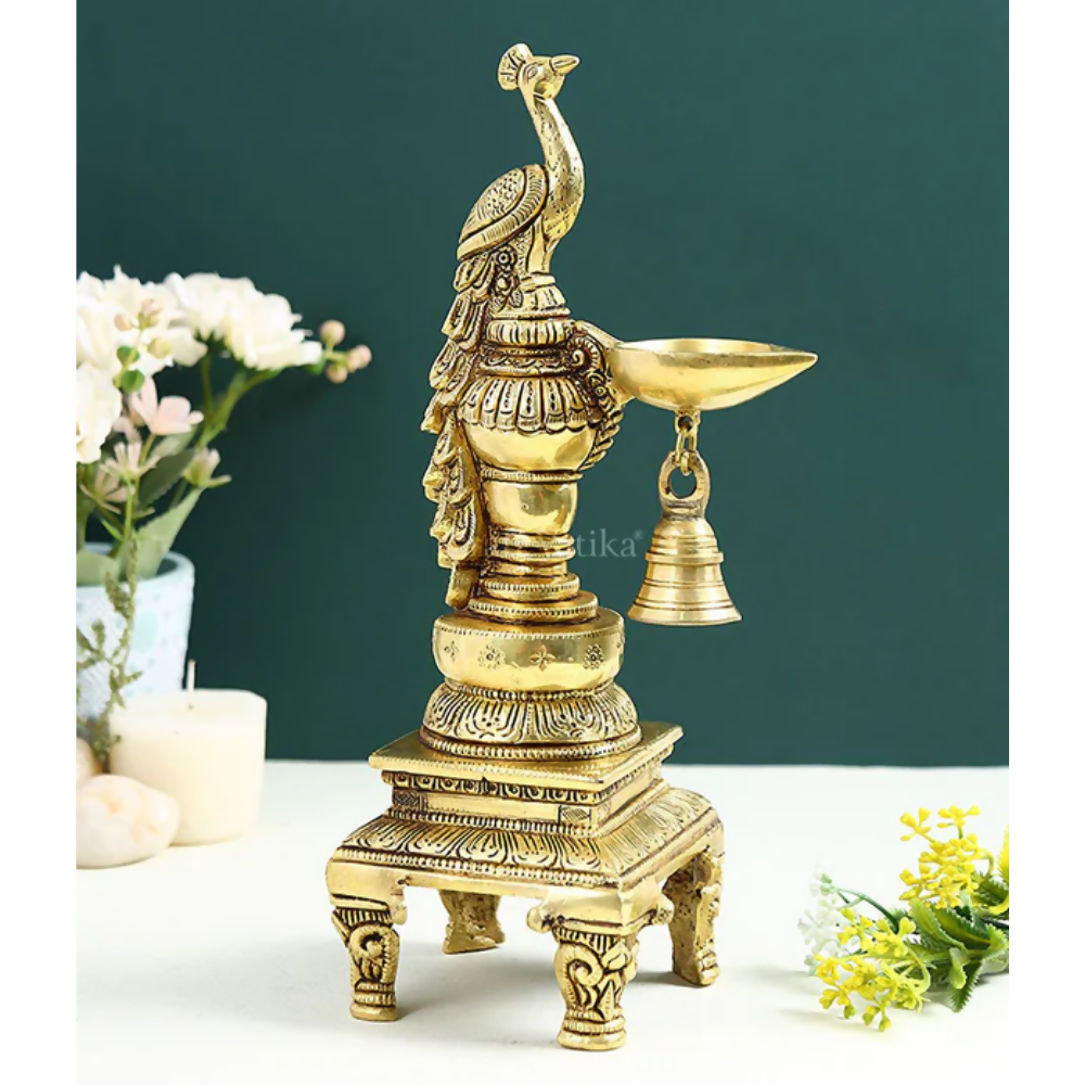 CraftVatika Brass Peacock Decorative Diya For Decoration | Grocsy
