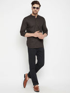 Even Apparels Brown Pure Cotton short Men's Kurta With Band Collar | Grocsy