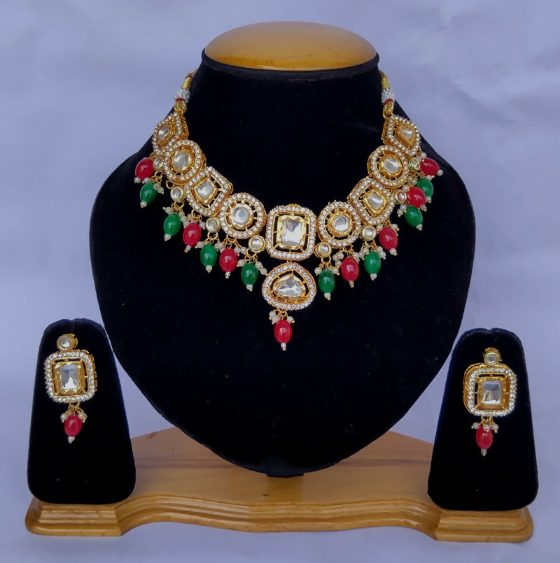 Joban Fashion Hand Made High Quality Gold Plated Base Metal Alloy Kundan Stone Studded Kundan Jewellery Set | Grocsy