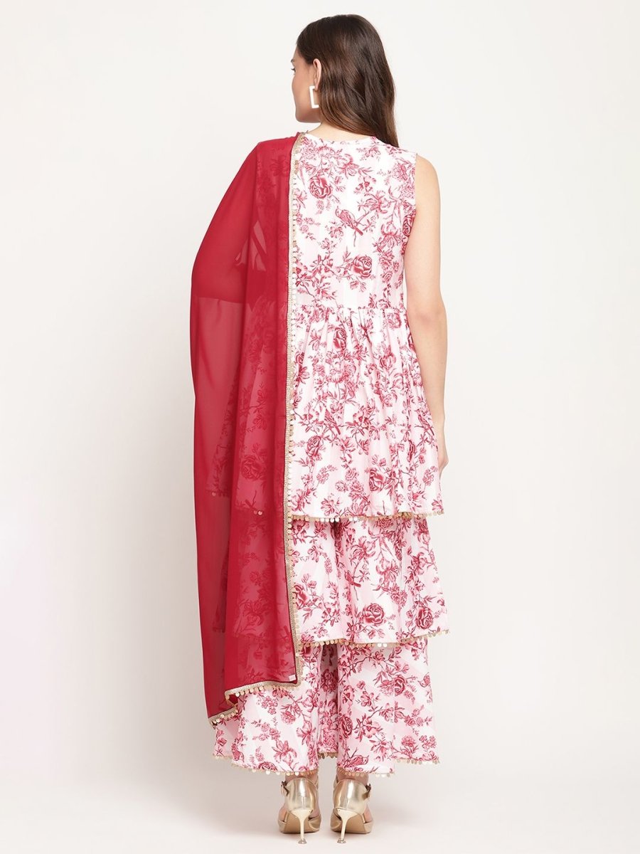 Ahalyaa Women's Pink Rayon Digital Floral Print Kurta Sharara Set with Dupatta | Grocsy