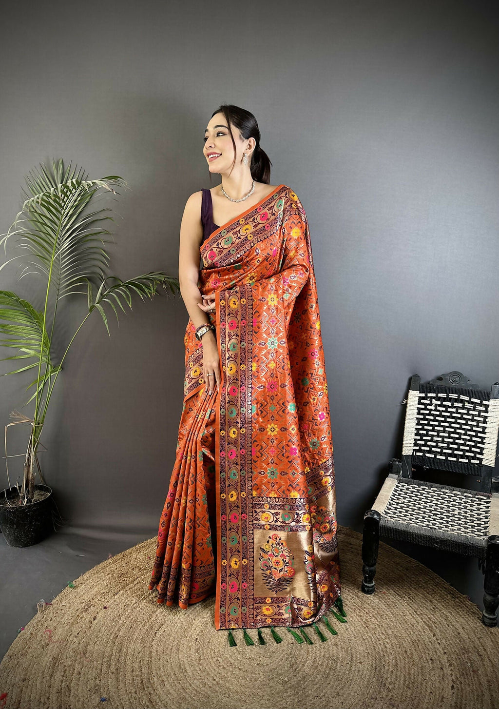 Joban Fashion Orange Banarasi Soft Silk Woven Saree | Grocsy