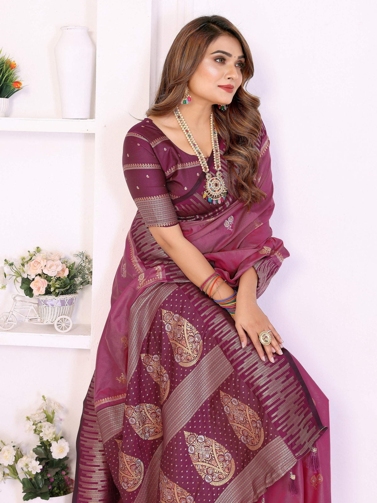 Aastha Fashion Magenta South Soft Silk Zari Weaving Saree | Grocsy