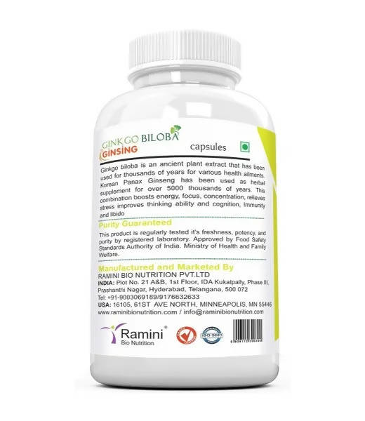 Ramini Bio Nutrition Ginkgo Biloba With Ginseng 500mg Veg Capsules | Grocsy