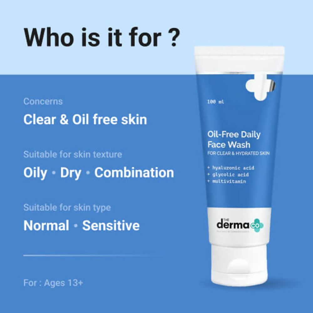 The Derma Co Oil-Free Daily Face Wash With Hyaluronic Acid, Glycolic Acid & Multivitamins For Clear & Hydrated Skin | Grocsy