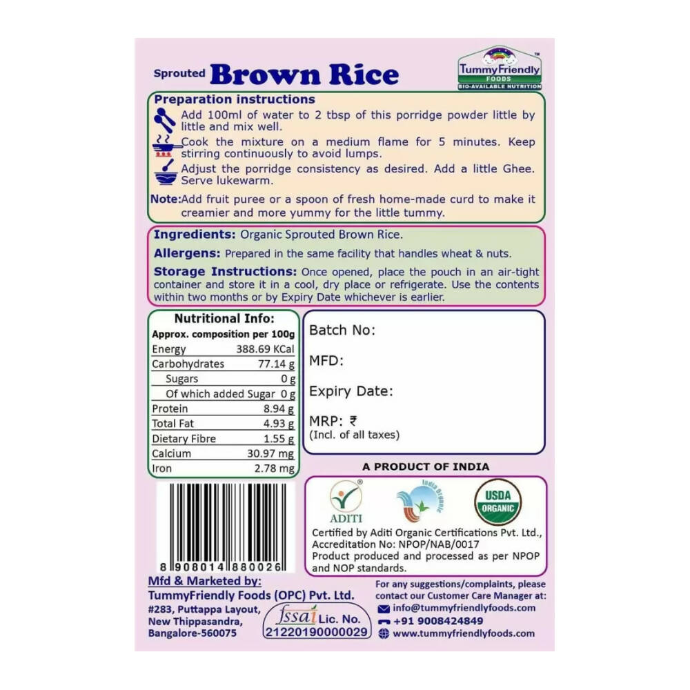 TummyFriendly Foods Certified Brown Rice Porridge Mixes - Stage1, Stage2, Stage3 | Grocsy