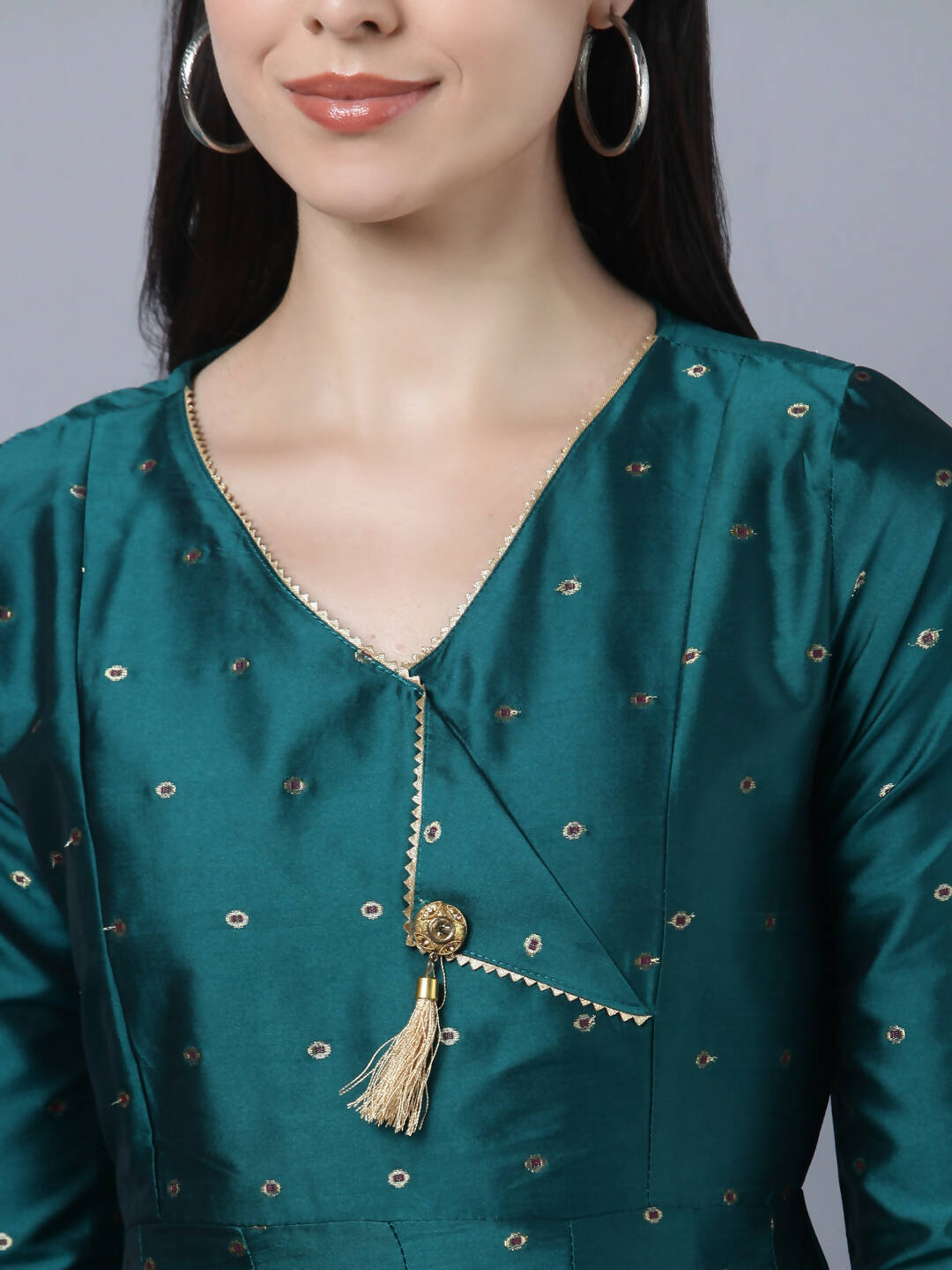 Myshka Green Red Ethnic Motifs Ethnic Anarkali Dress With Dupatta | Grocsy