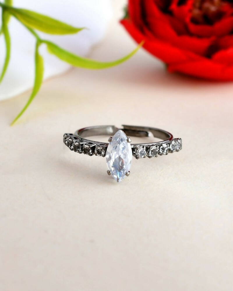 VOJ white CZ-detail Stainless Steel Cubic Zirconia Rhodium Plated Adjustable Finger Ring | Grocsy