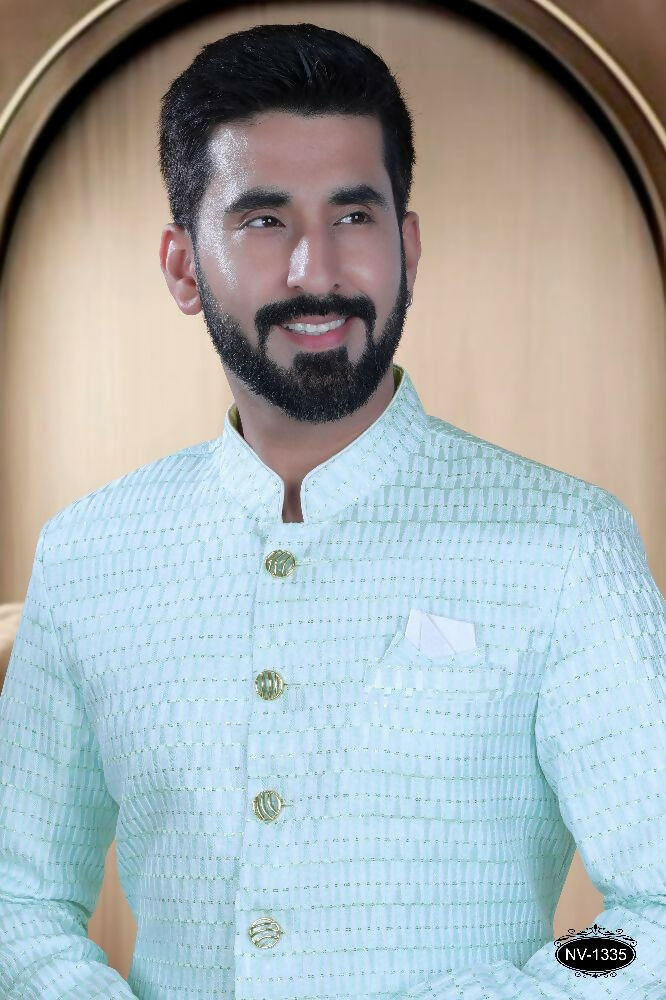 Joban Fashion Men's Green & White Cotton Silk Kurta with Pyjama | Grocsy