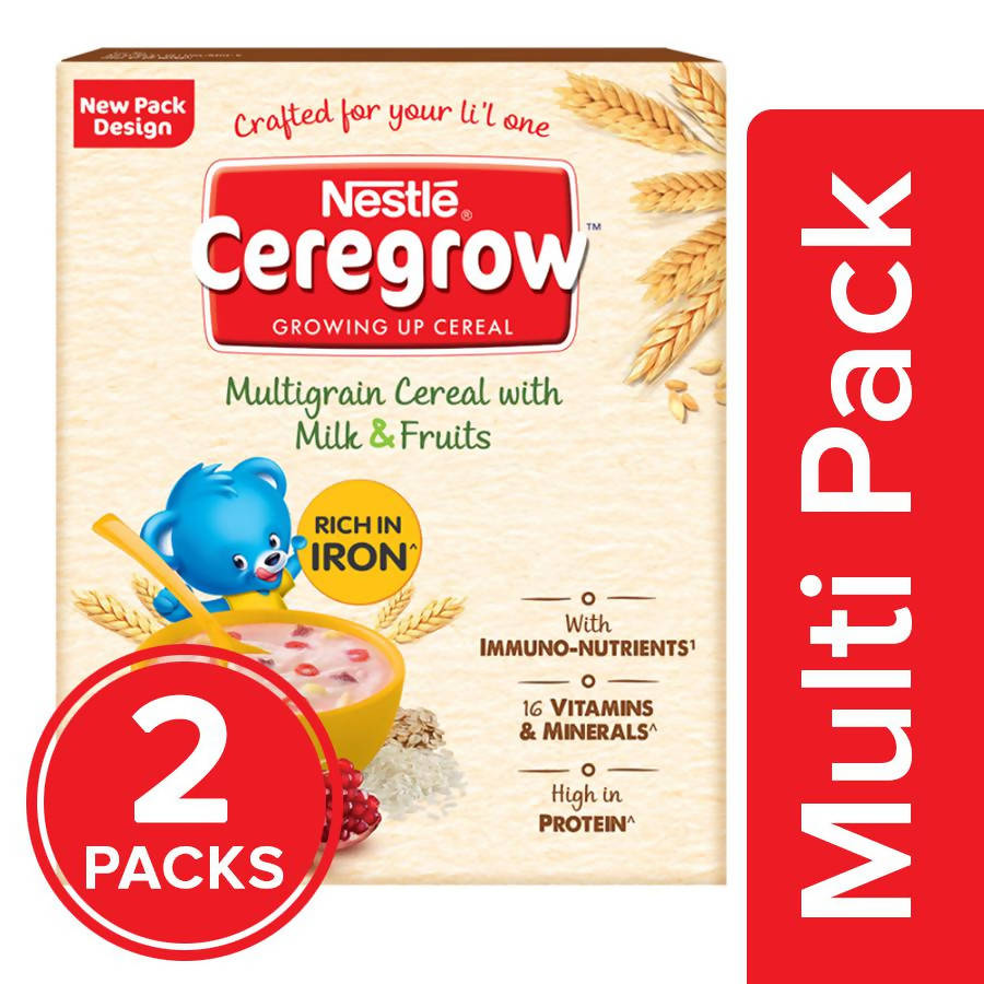 Nestle Ceregrow Kids (2-6 yrs) Cereal-Multigrain, Milk & Fruits, Rich in Iron, Calcium & Protein | Grocsy