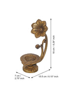 eCraftIndia Gold Toned Flower Shaped Brass Diya With Floral Handle | Grocsy