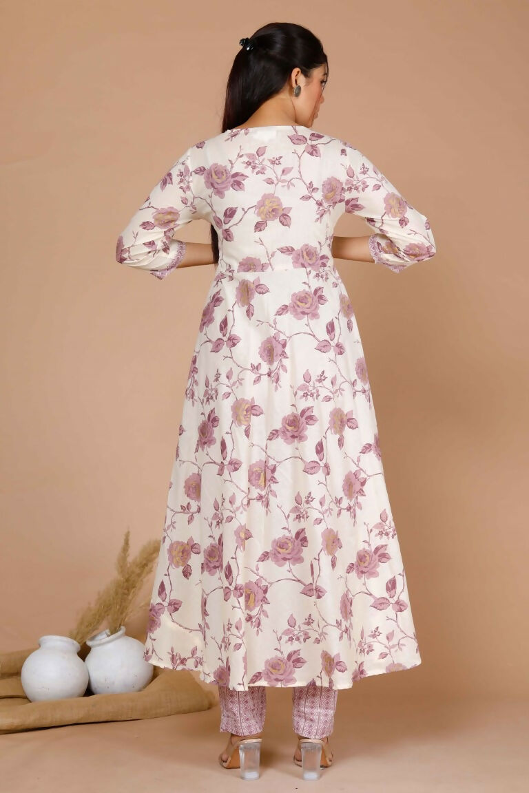Miravan Women's Pink Floral Printed Anarkali Kurta With Palazzo | Grocsy