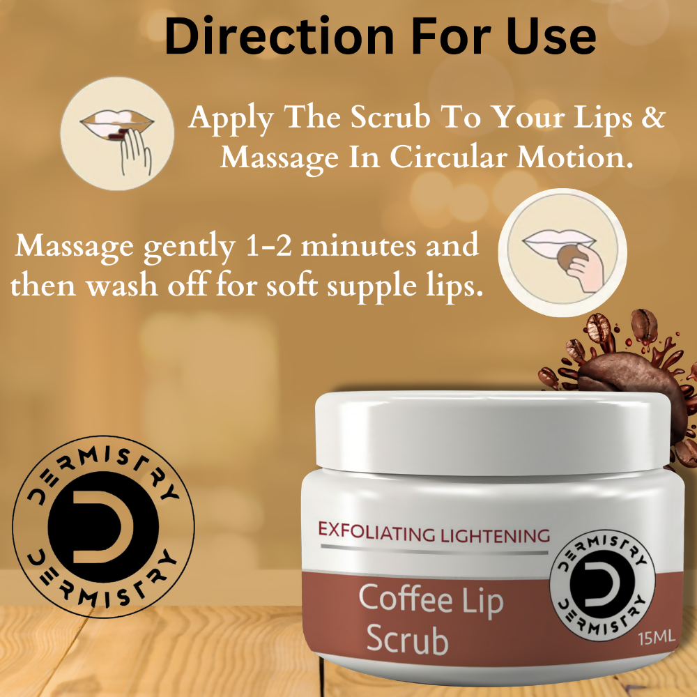 Dermistry Exfoliating Lightening Coffee & Sugar Lip Scrub for Dark Dry Chapped Lips & Pigmentation | Grocsy