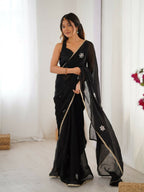 Black Fendy Designer Beads Moti,Val Sequence Work Saree - Siara | Grocsy