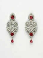 NVR Women's silver plated Maroon CZ stone handcrafted jewellery set | Grocsy