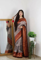 DEIANA'S Beautiful Designer Golden zari Soft Lichi Silk Saree - Cream | Grocsy