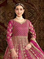 Anaita Rani Pink Embroidered Net Stitched Anarkali Suit | Grocsy