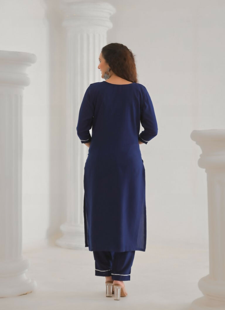 Festive Ethnic Viscose Chanderi Blue Stitched Suit With Dupatta - Rashmika | Grocsy