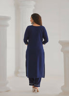 Festive Ethnic Viscose Chanderi Blue Stitched Suit With Dupatta - Rashmika | Grocsy